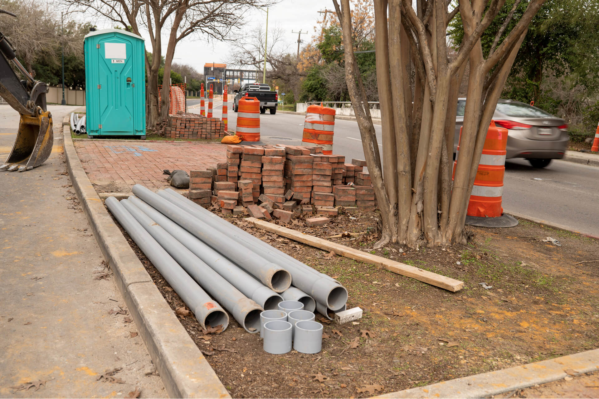 Porta Potty At Construction Site In Dallas Texas