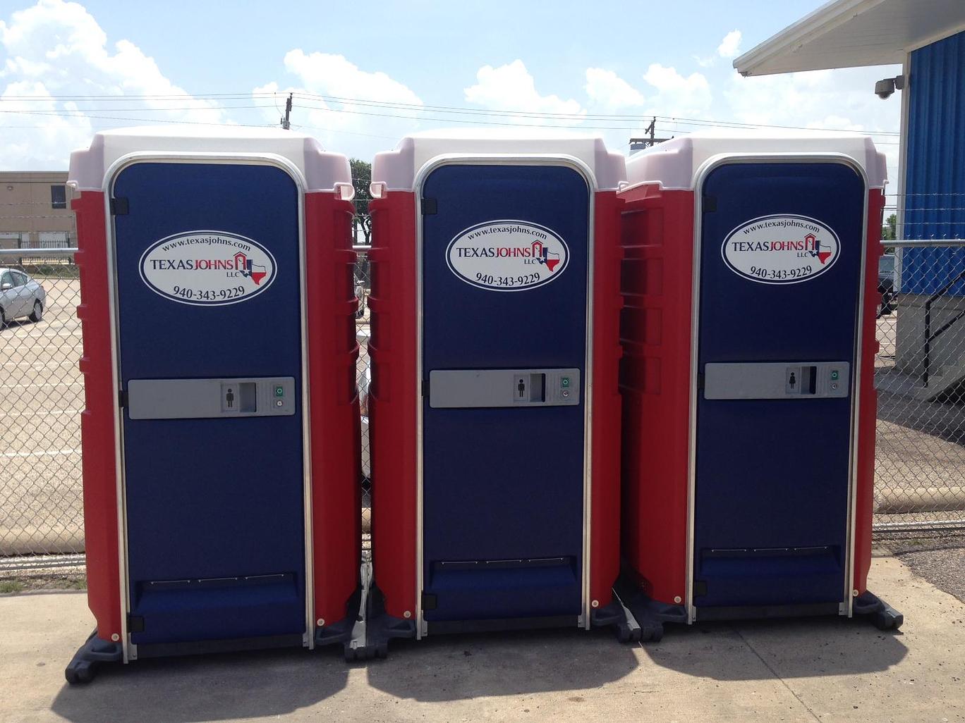 blue and red porta potty