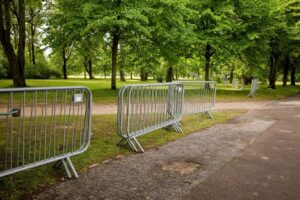 Temporary fencing prepared for an outdoor event