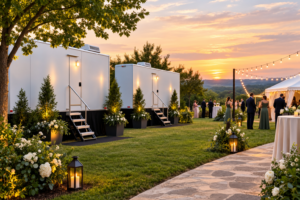 luxury restroom trailer rentals for an outdoor wedding