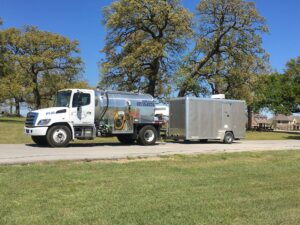 luxury restroom trailer getting serviced and cleaned