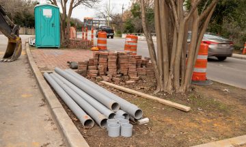 Porta Potty At Construction Site In Dallas Texas