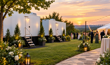 luxury restroom trailer rentals for an outdoor wedding