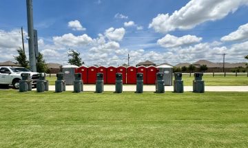 porta potty rentals and hand washing stations placed in an open area for event