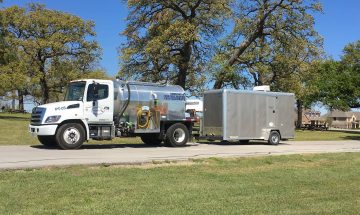 luxury restroom trailer getting serviced and cleaned